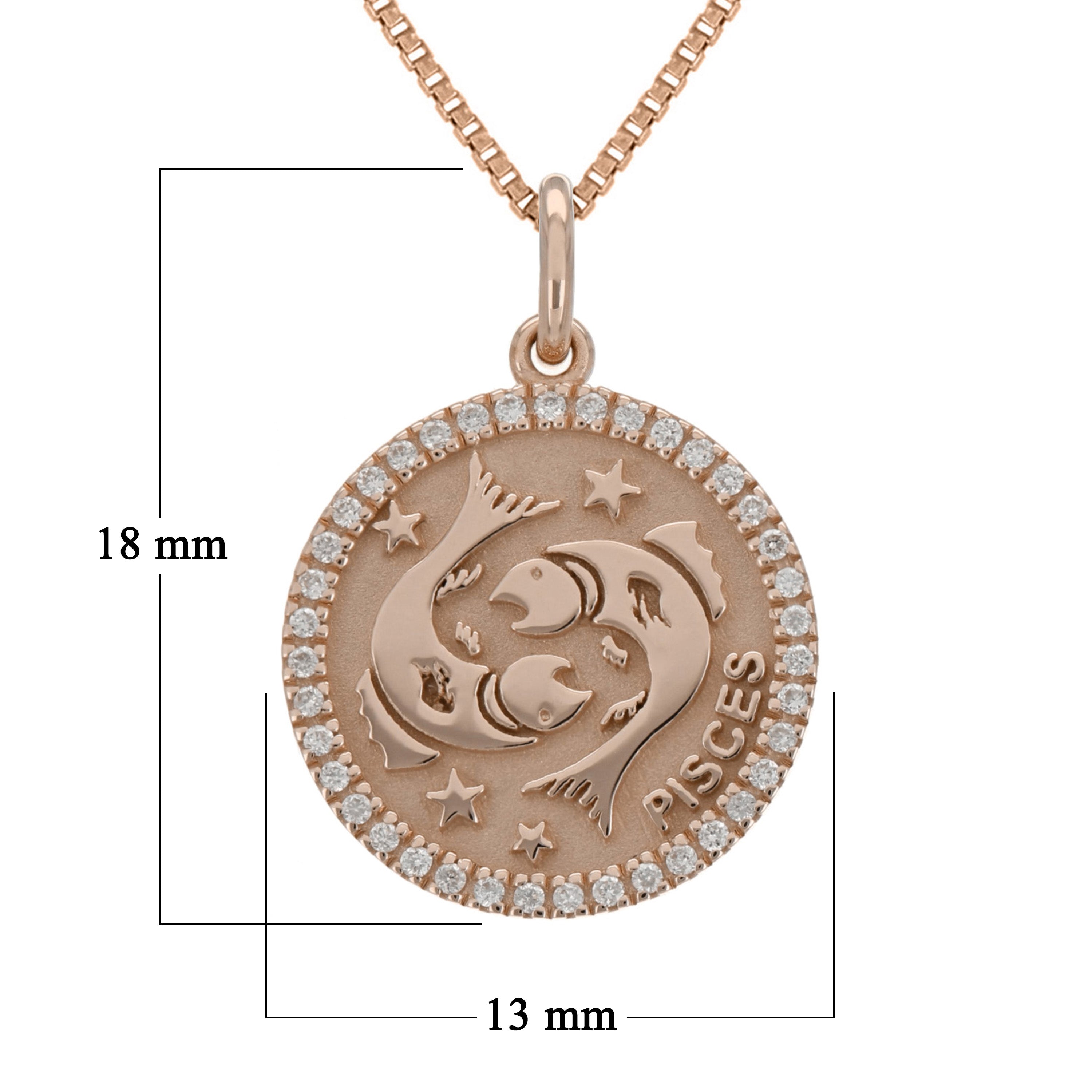 14k Rose Gold  Diamond Zodiac Sign Pisces Pendant Necklace 18" - Pisces,Rose