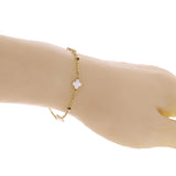 Italian 14k Yellow & White Gold Pearl Clover Leaf Station Bracelet 7" 2 grams
