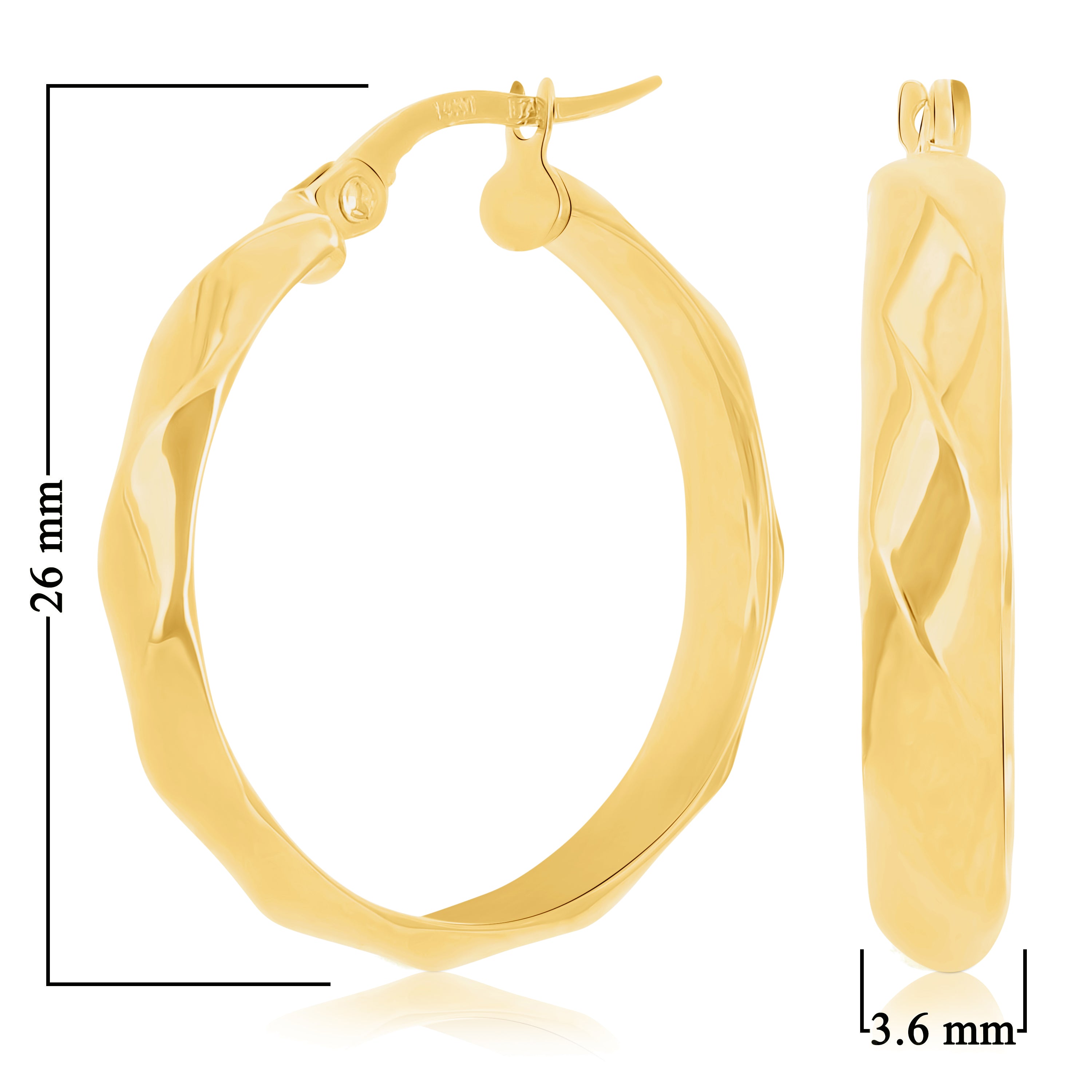 Italian 14k Yellow Gold Basket Weave 4mm 1" Diameter Round Hoop Earrings 2 grams