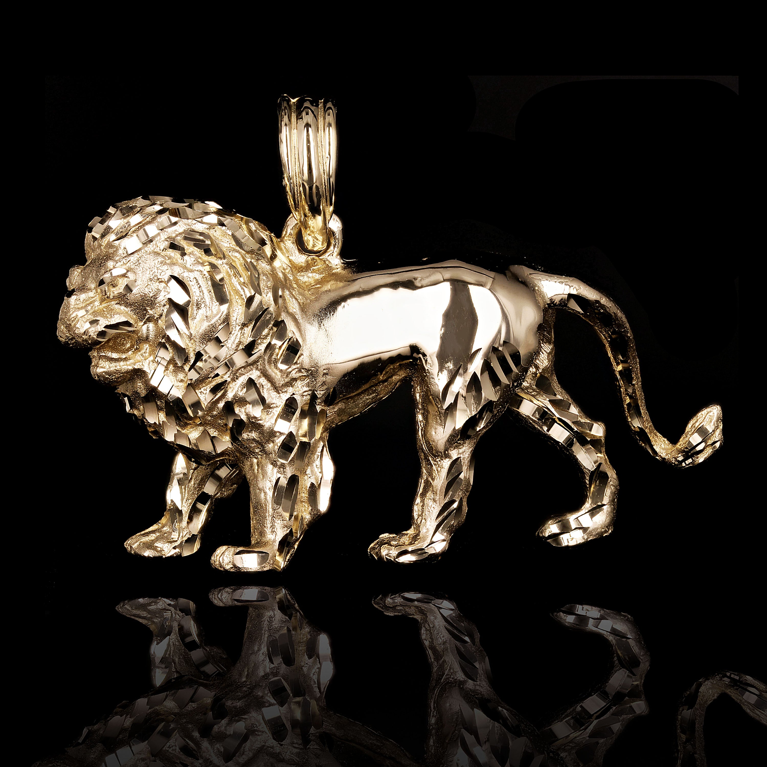 10k Yellow Gold Solid Heavy Diamond Cut Big Lion Pendant 1.8" 55 grams