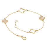 Italian 14k Yellow Gold Pearl Flower Charm Station Bracelet 7" 1.8 grams
