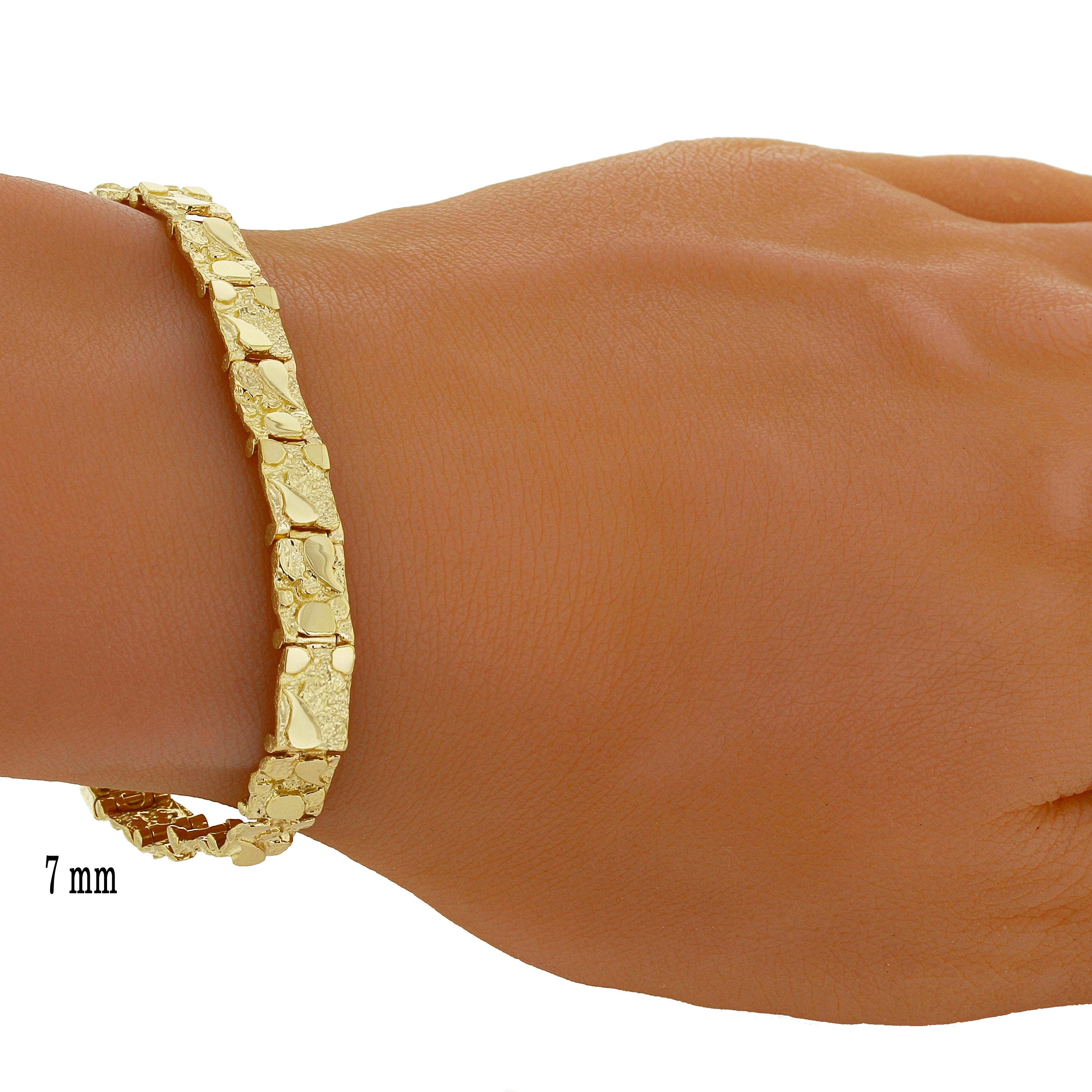 14k Yellow Gold Solid Nugget Bracelet 7"-9" 4mm to 25mm Adjustable - 7",7mm