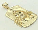 14k Yellow Gold Biker Punk Gothic Skull Face Dog Tag Pendant 13.5g