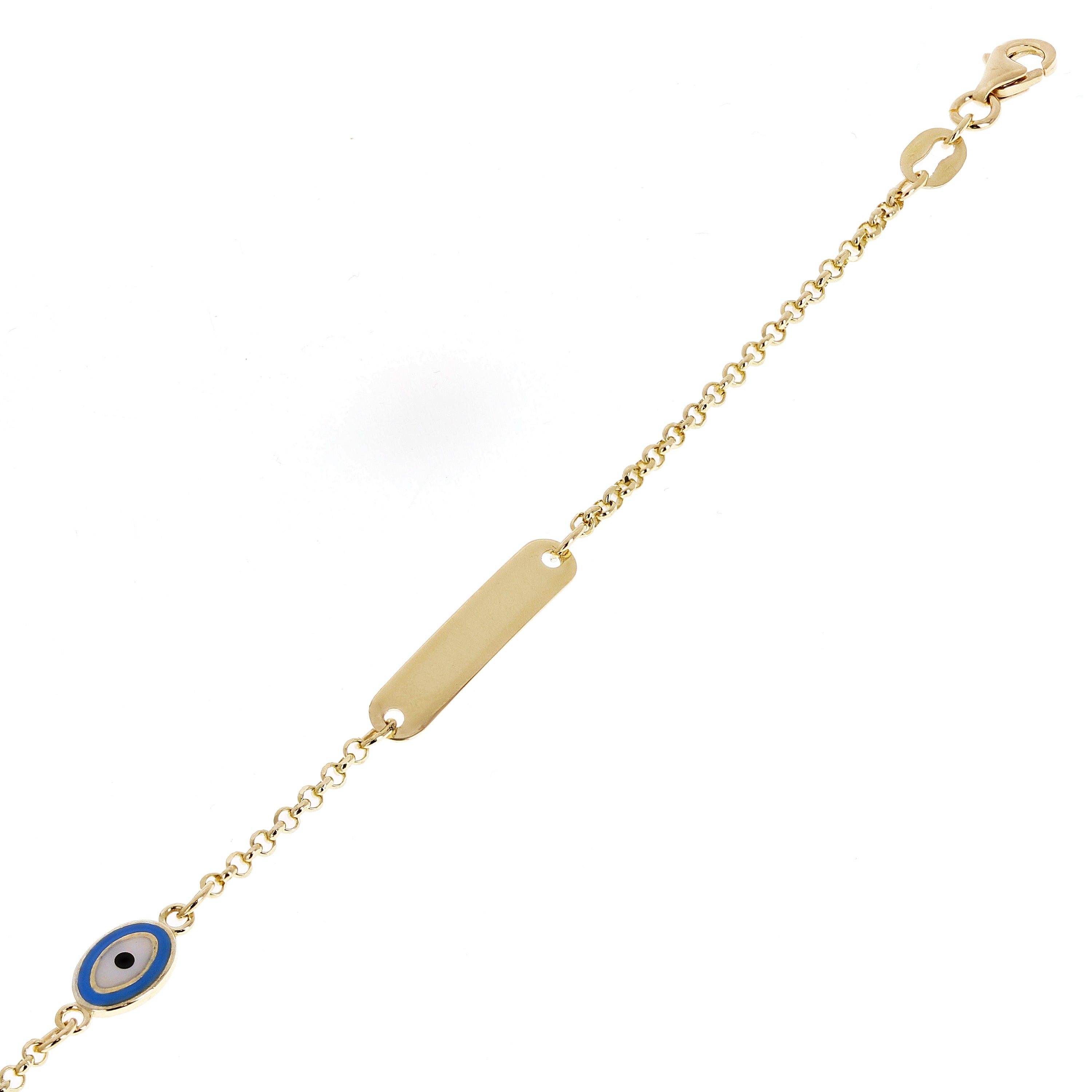 Italian 14k Yellow Gold Engravable Evil Eye Charm Baby Kids ID Bracelet 5.5" 2g