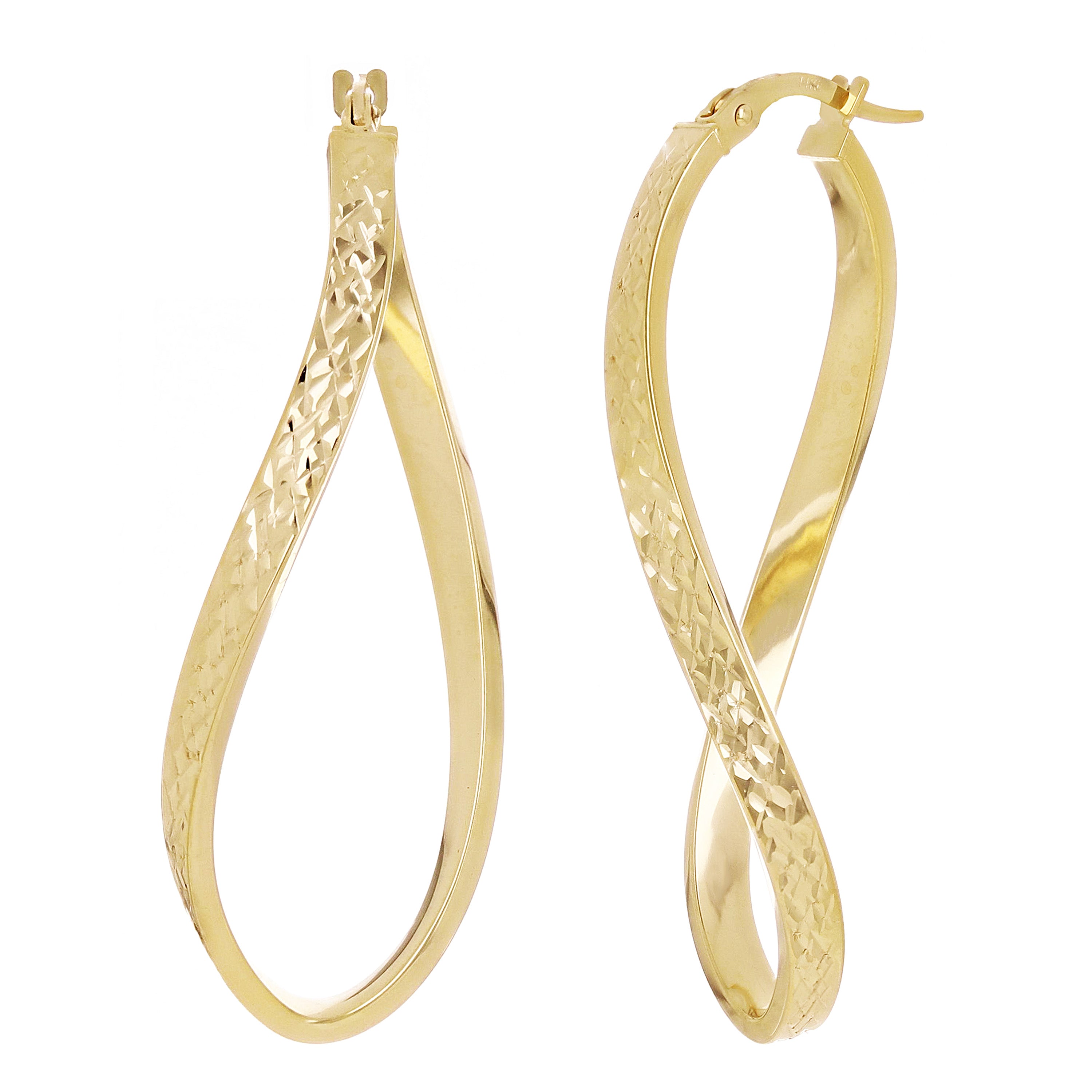 Italian 14k Yellow Gold Diamond Cut Twisted Oval Hoop Earrings 1.7" 14.5mm 2.5g