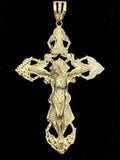 14k Yellow Gold Religious INRI Jesus Christ 3D Big Cross Pendant 5.25"-57.7grams