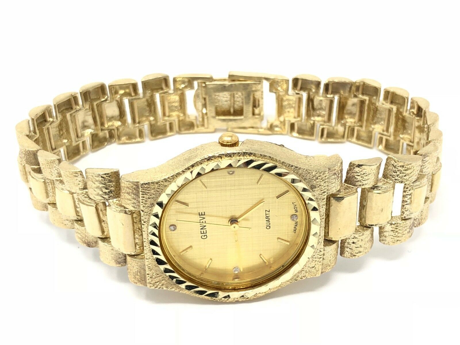 10k Yellow Gold Link Geneve Diamond Wrist Watch 8"-8.5" 52.5 grams