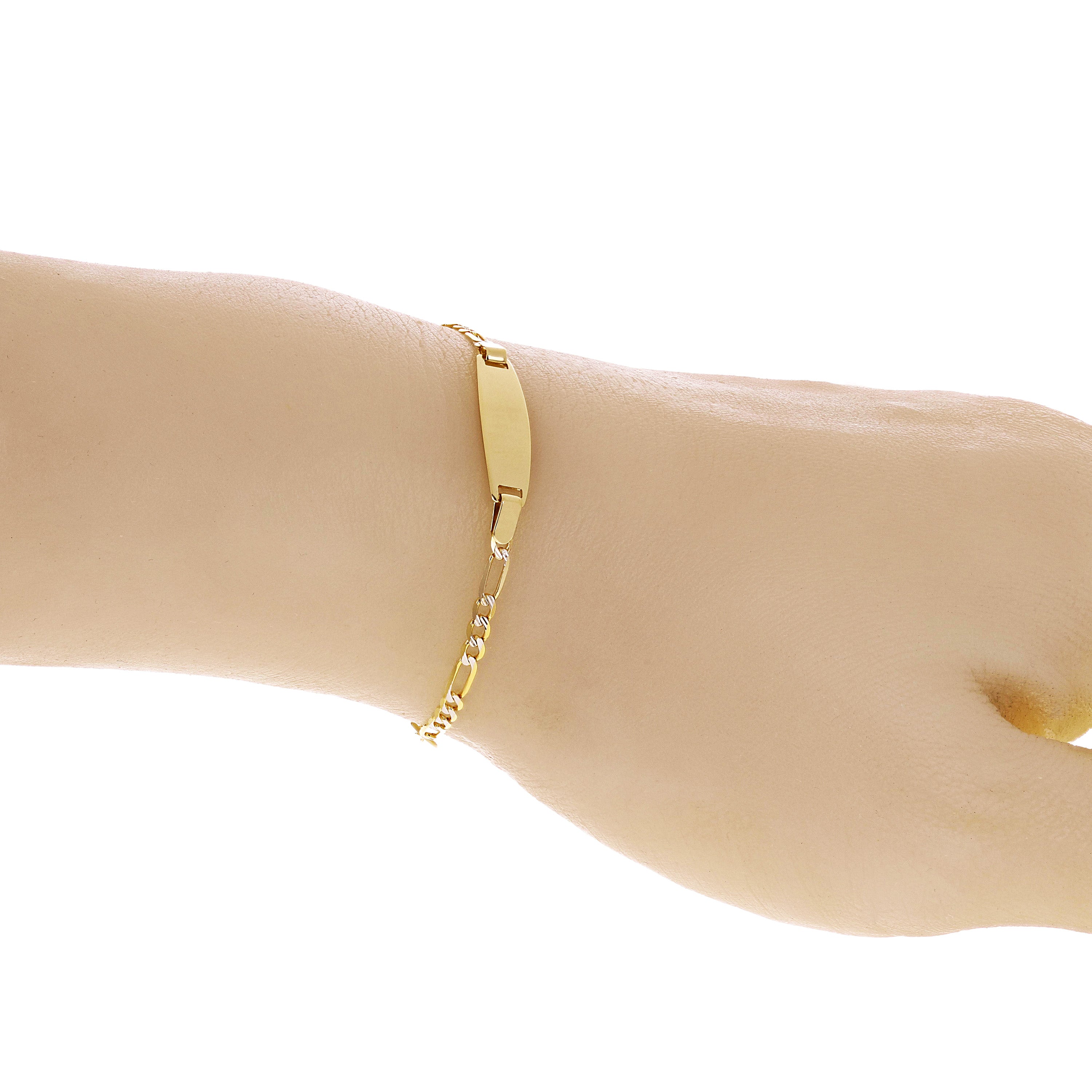 Italian 14k Two Tone Gold Engravable Baby Kids ID Figaro Bracelet 5.5" 2 grams