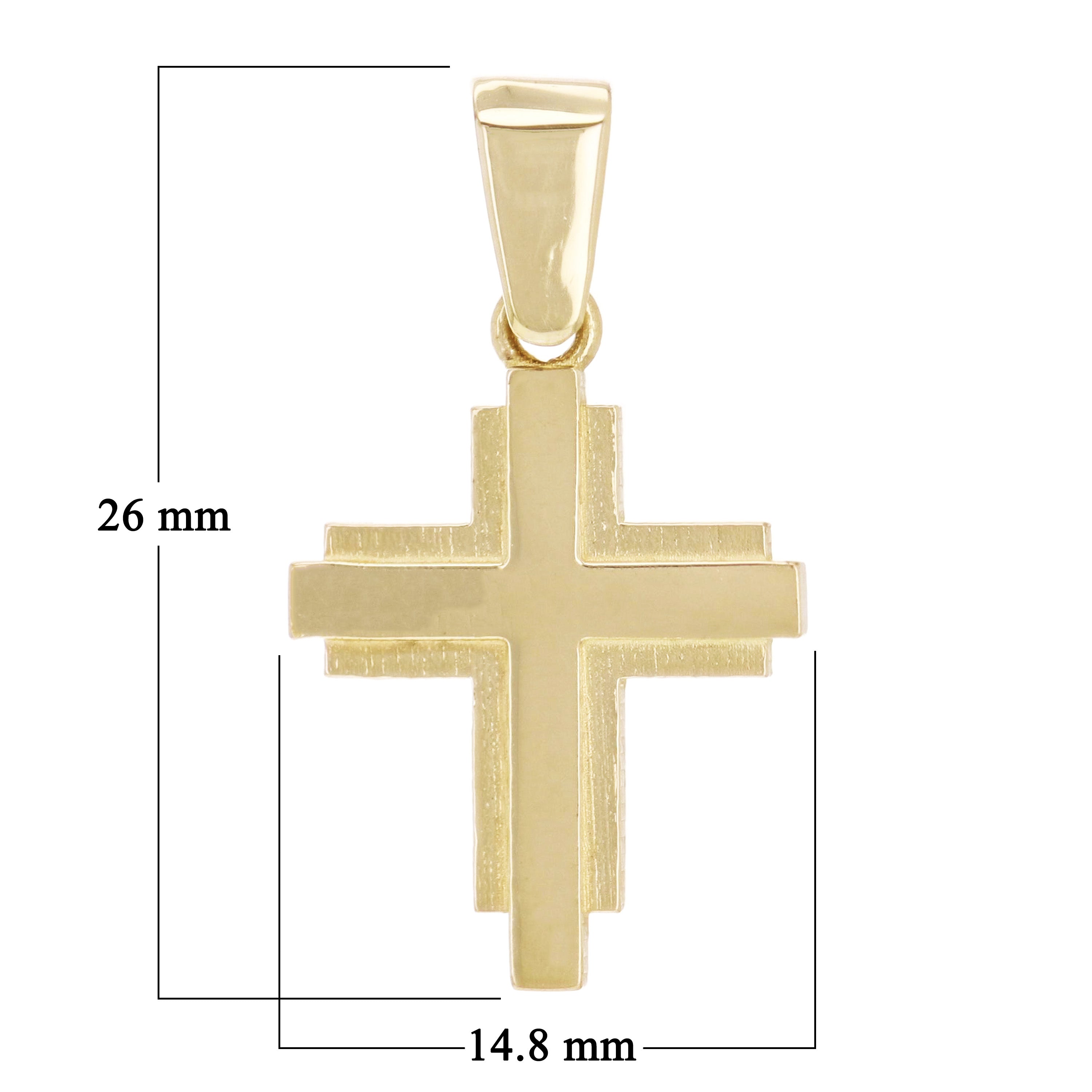 14k Yellow Gold 3D Cross Charm Pendant 26x14.8mm 2.3 grams