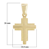 14k Yellow Gold 3D Cross Charm Pendant 26x14.8mm 2.3 grams