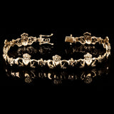 14k Yellow Gold Solid Love Friendship Irish Claddagh Bracelet 7.25" 10.4mm 14.6g - 7.25"