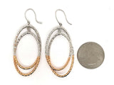 Italian 14k Two Tone Gold Hollow Diamond Cut Oval Dangle Earrings 2.25" 2.2g