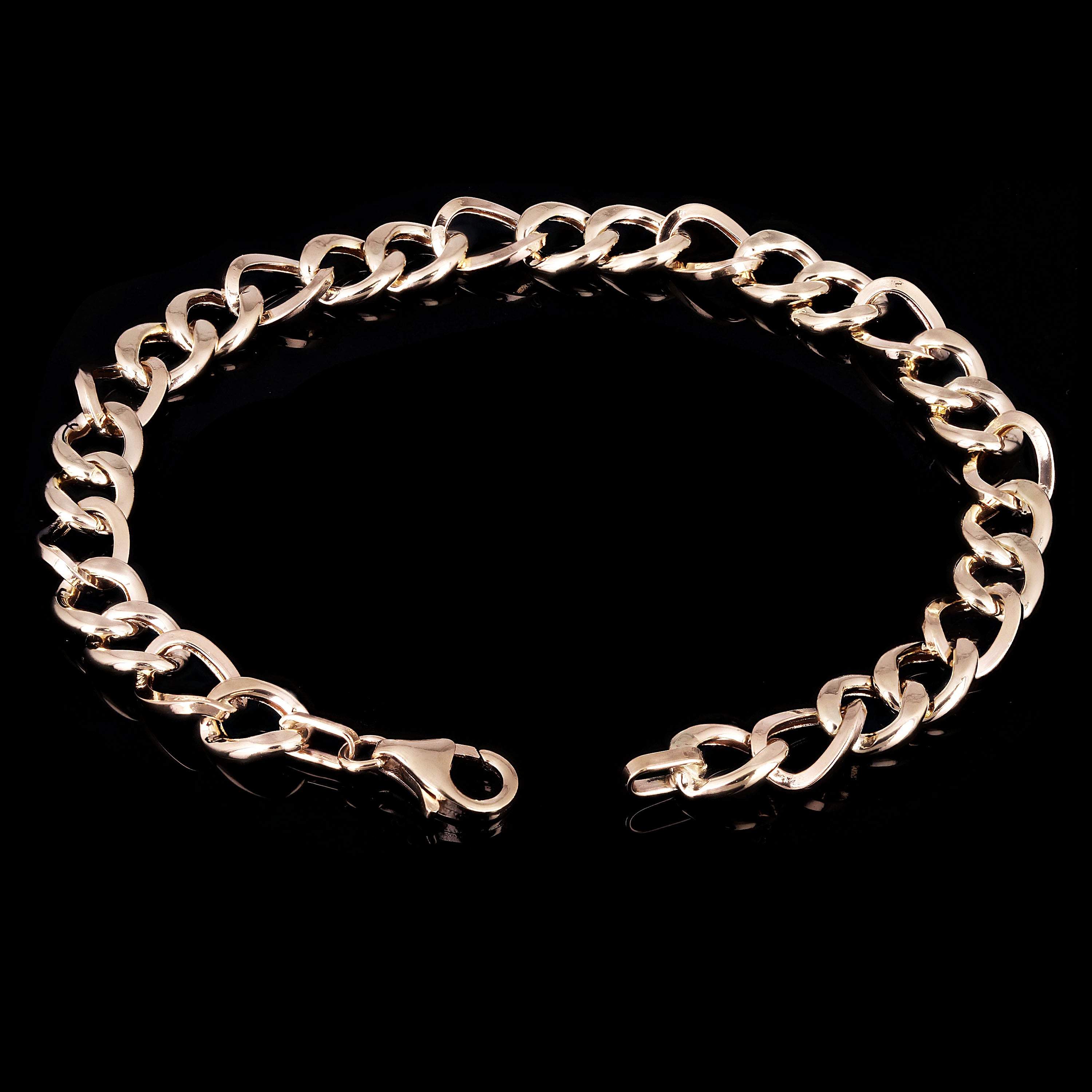 Italian 14k Yellow Gold Hollow Curb Link Bracelet 7.5" 7mm 4.8 grams