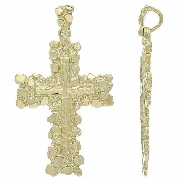 14k Yellow Gold Diamond Cut Nugget Cross Pendant 2.3