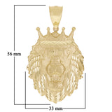 14k Yellow Gold Solid Diamond Cut Head Face Lion King Pendant 2.2" 8.6 grams - Large