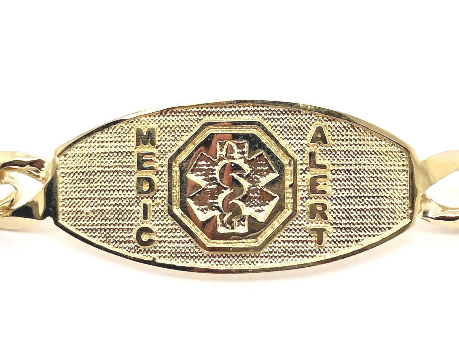 14k Yellow Gold Figaro Link Chain Medical Alert ID Bracelet 8" 13.5mm 15.5 grams - 8"