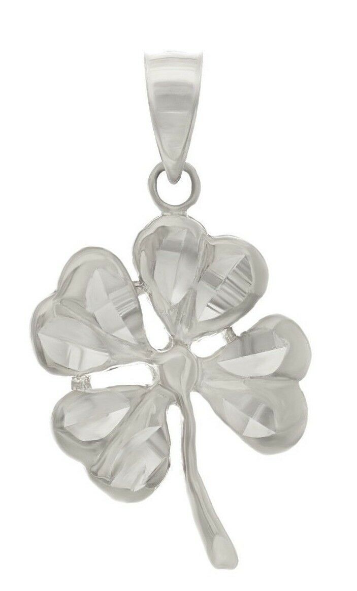 14k White Gold Flower Lucky Four Leaf Clover Charm Pendant 1.7 grams