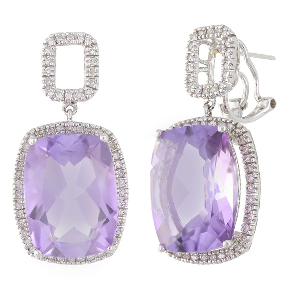 18k White Gold 0.60ctw Amethyst & Diamond Pave Door Knocker Dangle Earrings