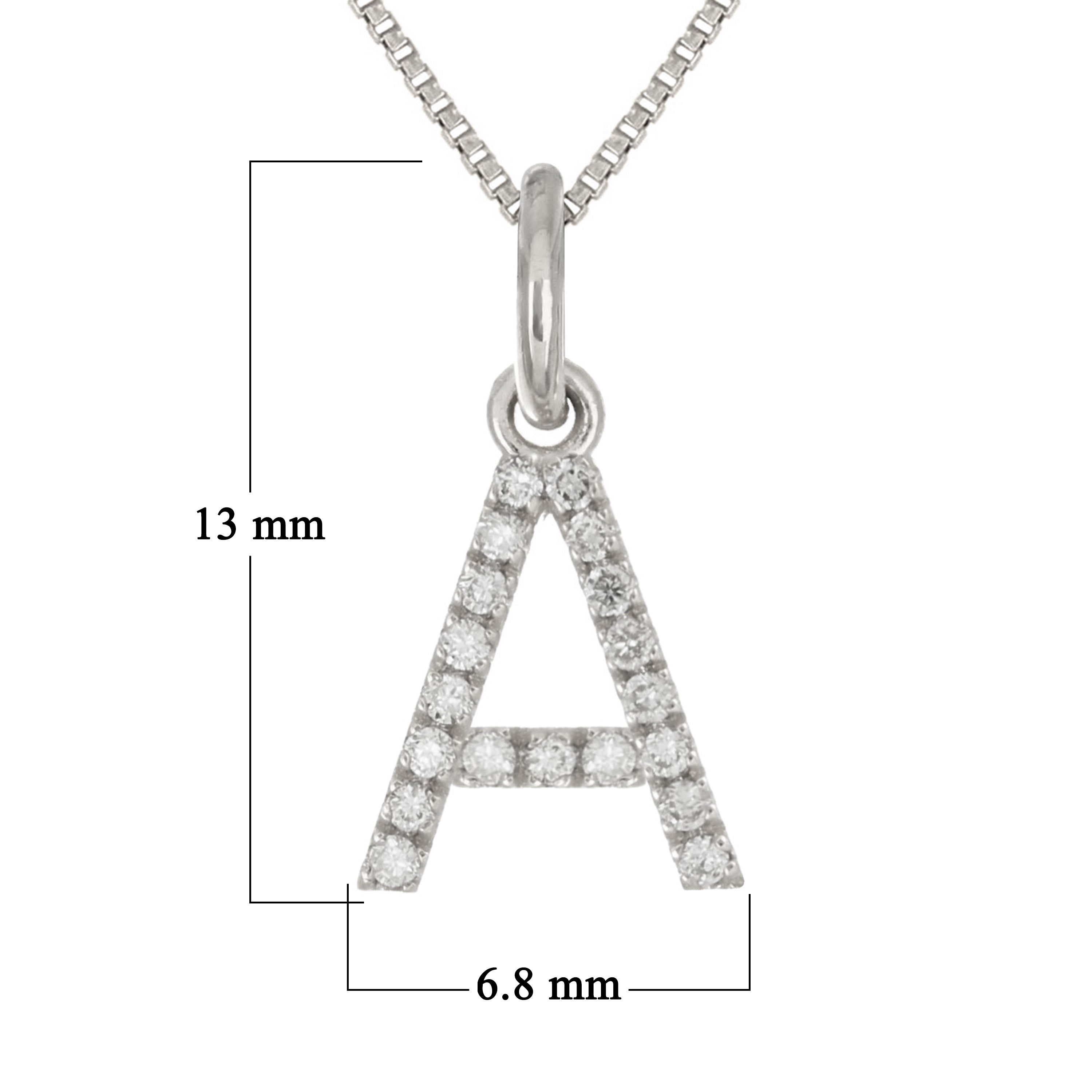 14k White Gold Diamond Initial Letter A Charm Pendant Necklace 18" - Letter A,White