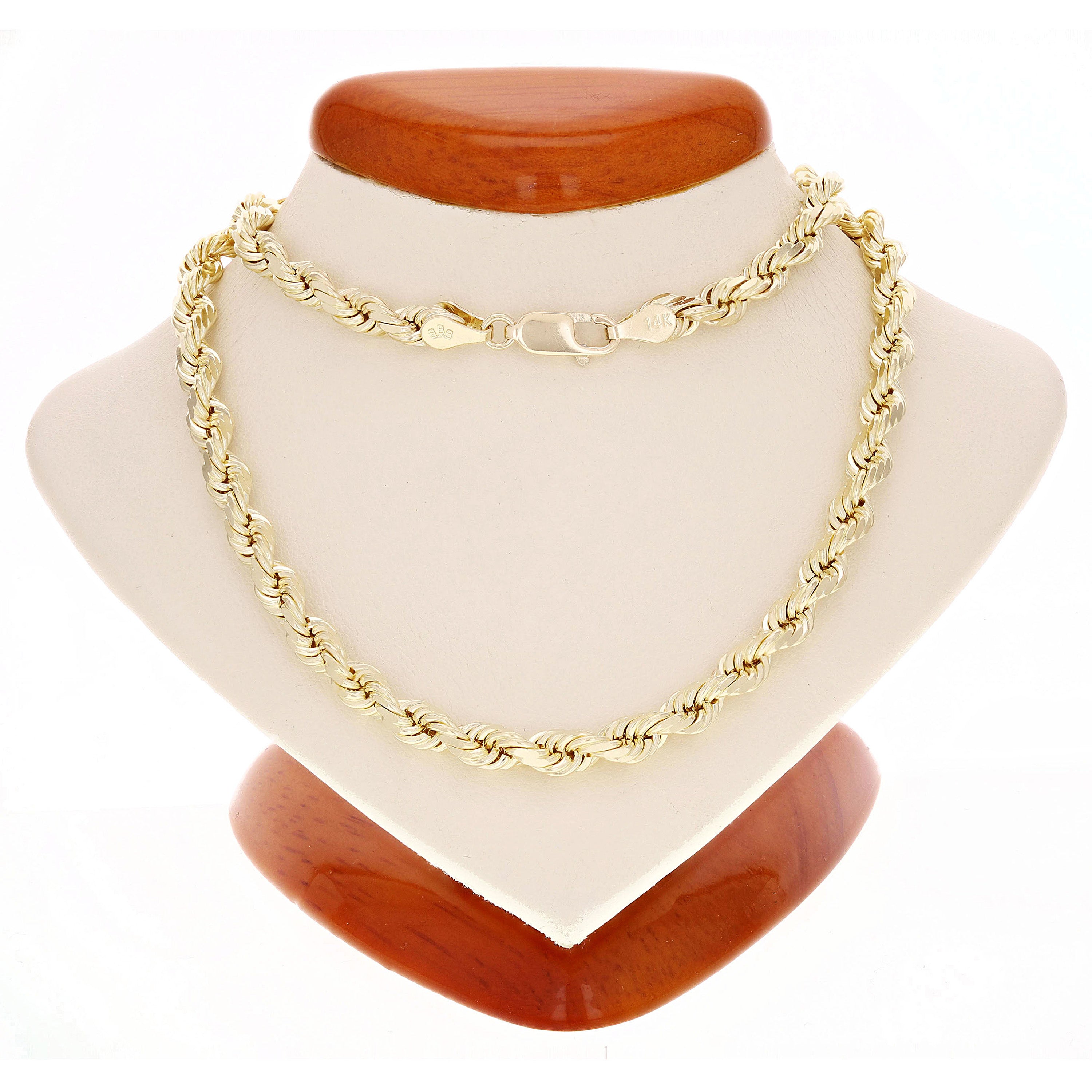 14k Yellow Gold Solid Diamond Cut Rope Chain Necklace 16"-30" 1.5mm to 12mm - 20"