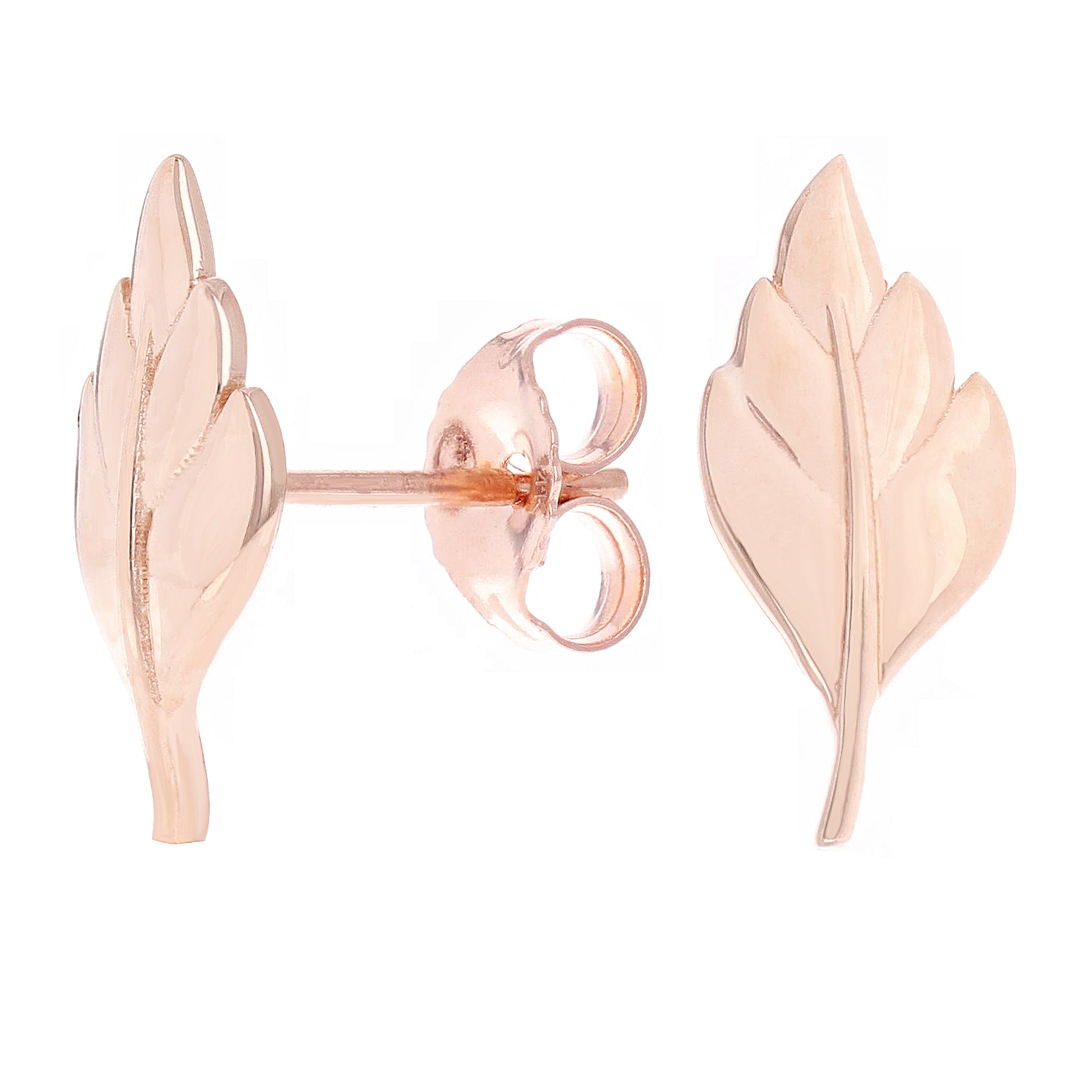 14k Rose Gold Bright Polished Leaf Stud Earrings