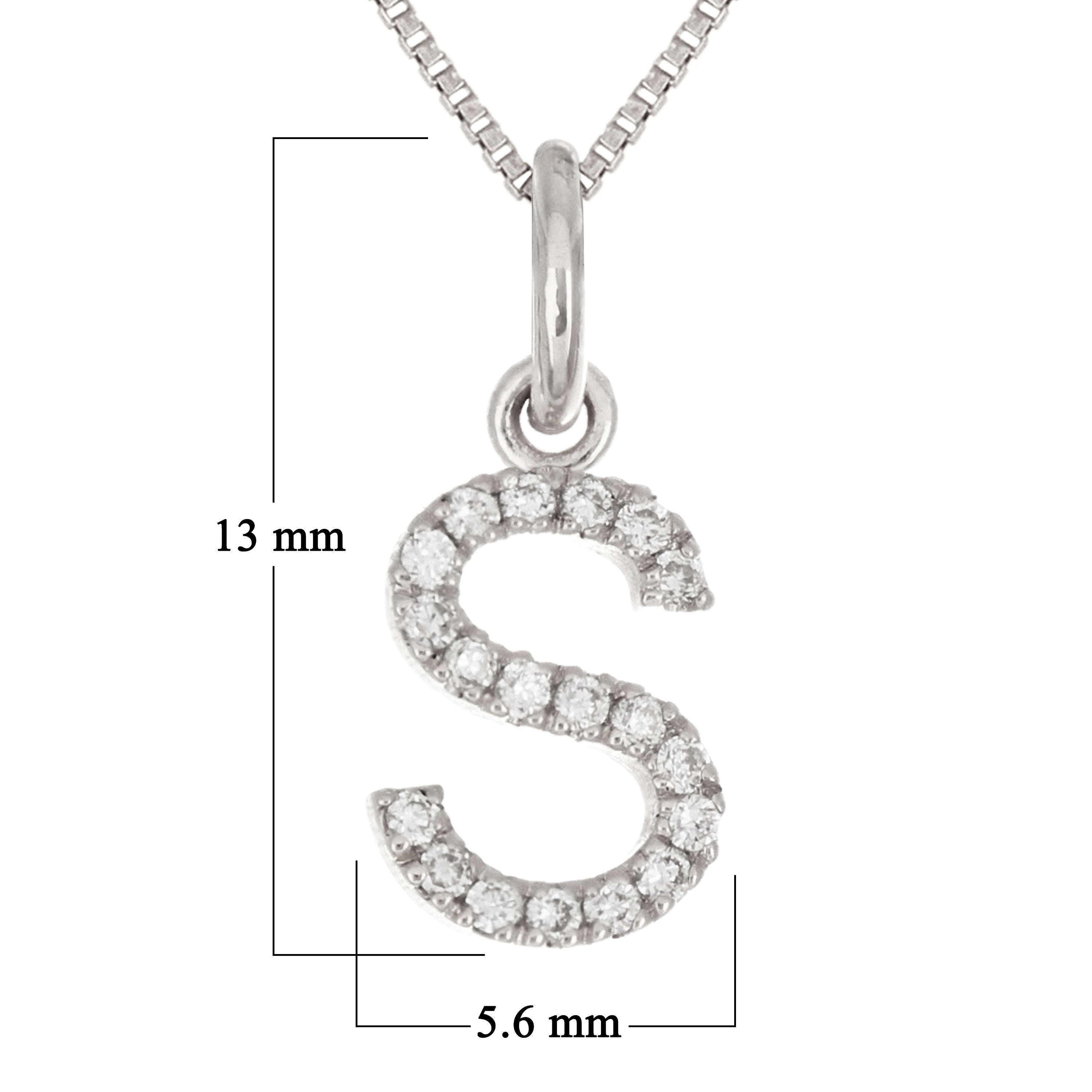 14k White Gold Diamond Initial Letter S Charm Pendant Necklace 18" - Letter S,White