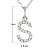 14k White Gold Diamond Initial Letter S Charm Pendant Necklace 18" - Letter S,White