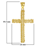 14k Yellow Gold Diamond Cut Leaf Pattern Cross Pendant 1.9" 4.2 grams