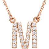14k Rose Gold Diamond Initial Letter M Alphabet Rolo Pendant Necklace 18" - Letter M,Rose