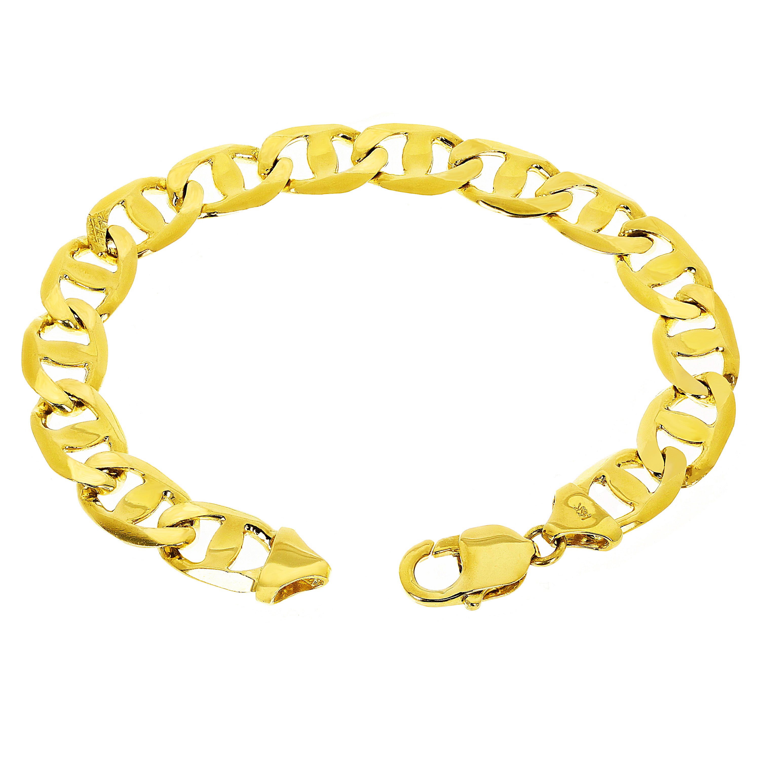 Men's 14k Yellow Gold Solid Concave Mariner Chain Bracelet 7" 13mm 33 grams - 7" 33 grams