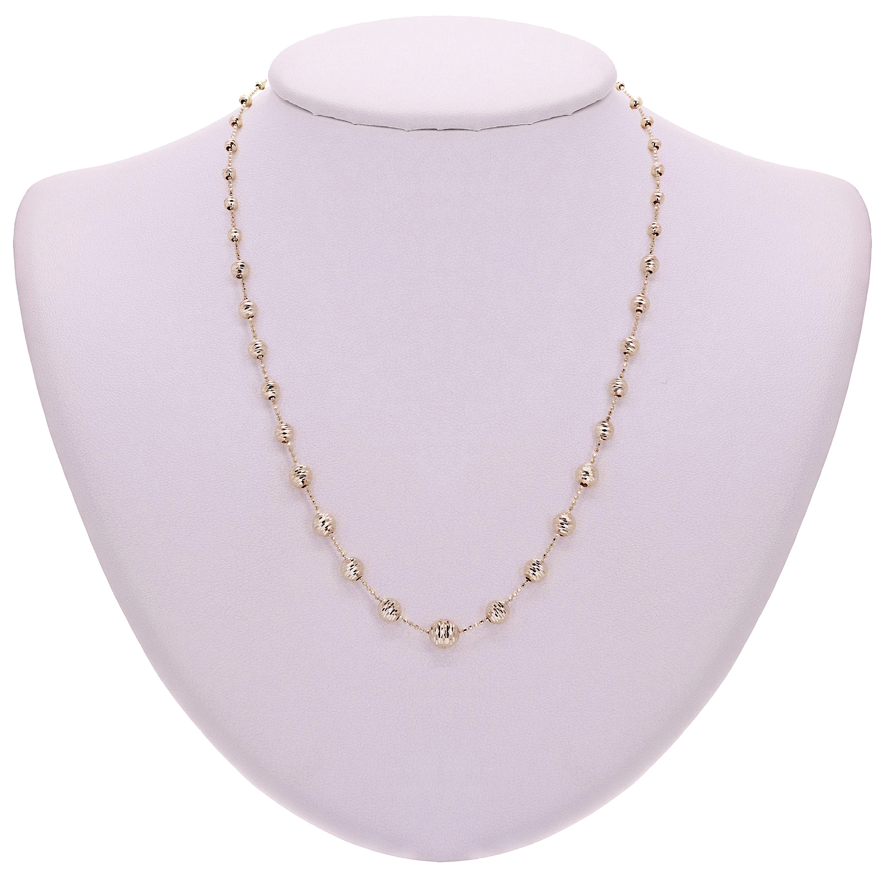 Italian 14k Yellow Gold Diamond Cut Graduated Ball Bead Necklace 18" 4.6 grams