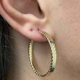 Italian 14k Yellow Gold Hollow Flat Rope Hoop Earrings 1.4" 4mm 3.7 grams