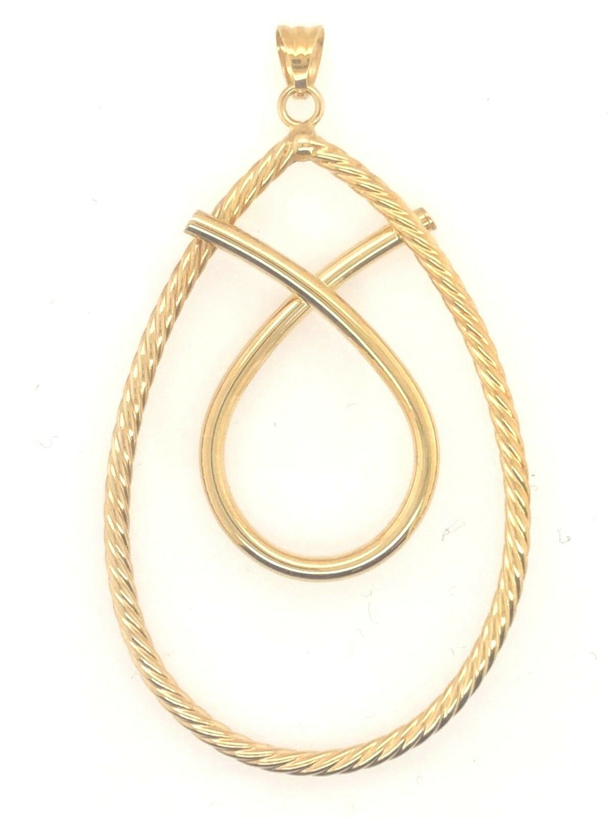 14k Yellow Gold Big Twisted Tear Drop Pear Shape Pendant 2.25" 1.7 grams