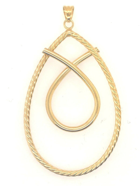 14k Yellow Gold Big Twisted Tear Drop Pear Shape Pendant 2.25