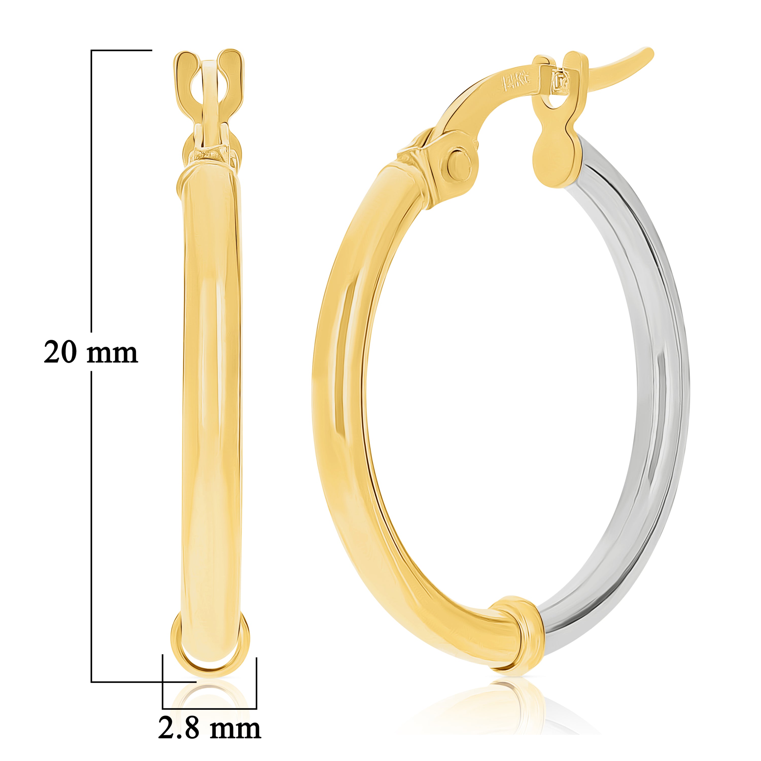 Italian 14k Yellow & White Gold Polished Small Thin Hollow Hoop Earrings