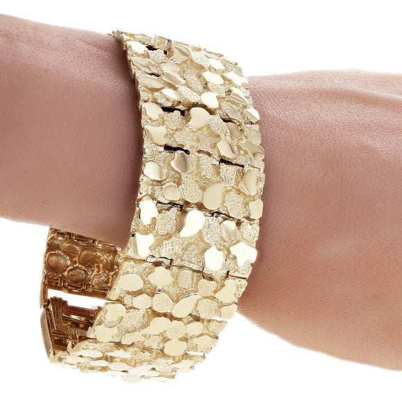 Men's 14k Yellow Gold Solid Chunky Nugget Bracelet Link 8.5