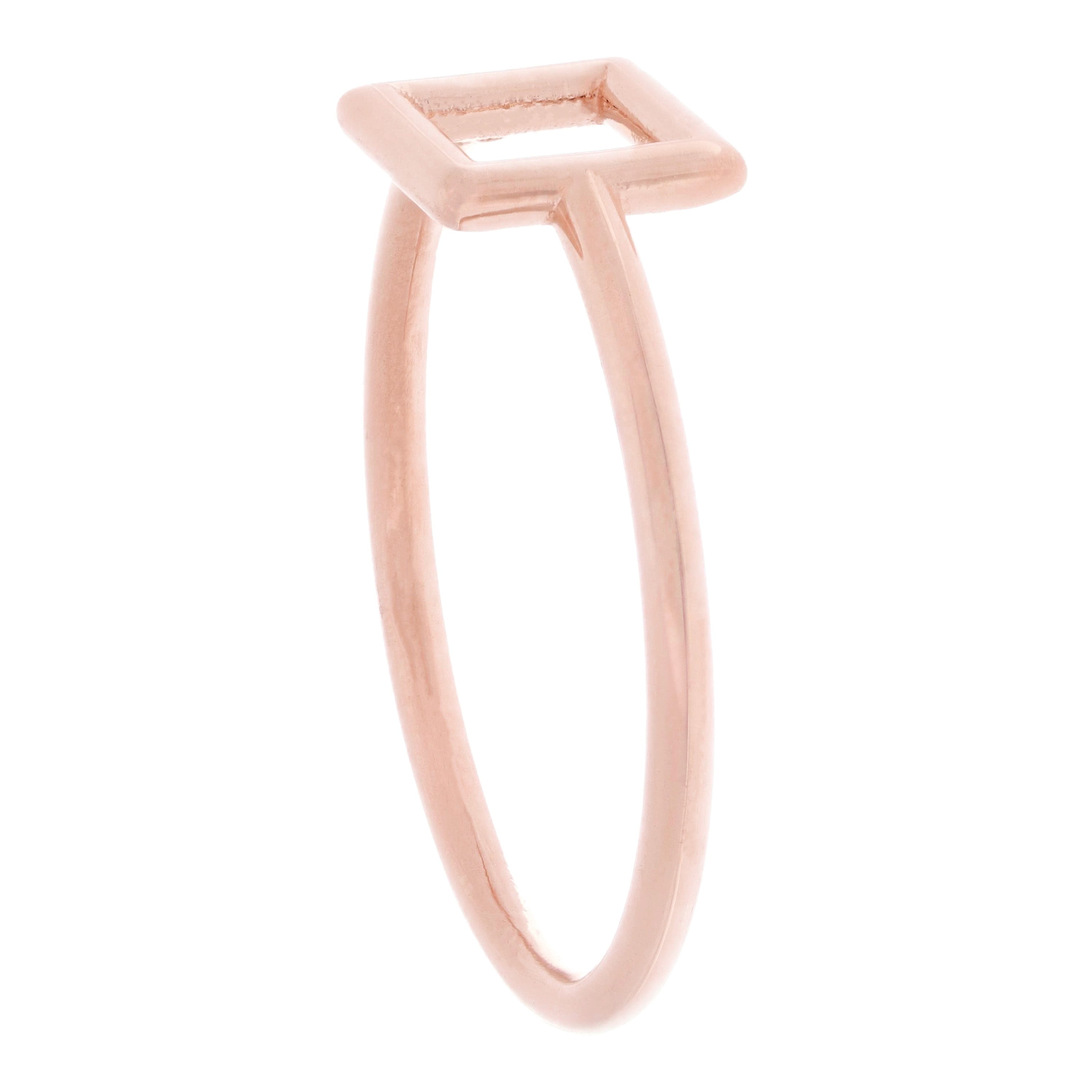 14k Rose Gold Bright Polished Open Polygon Square Slim Stackable Ring Size 7 - Rose