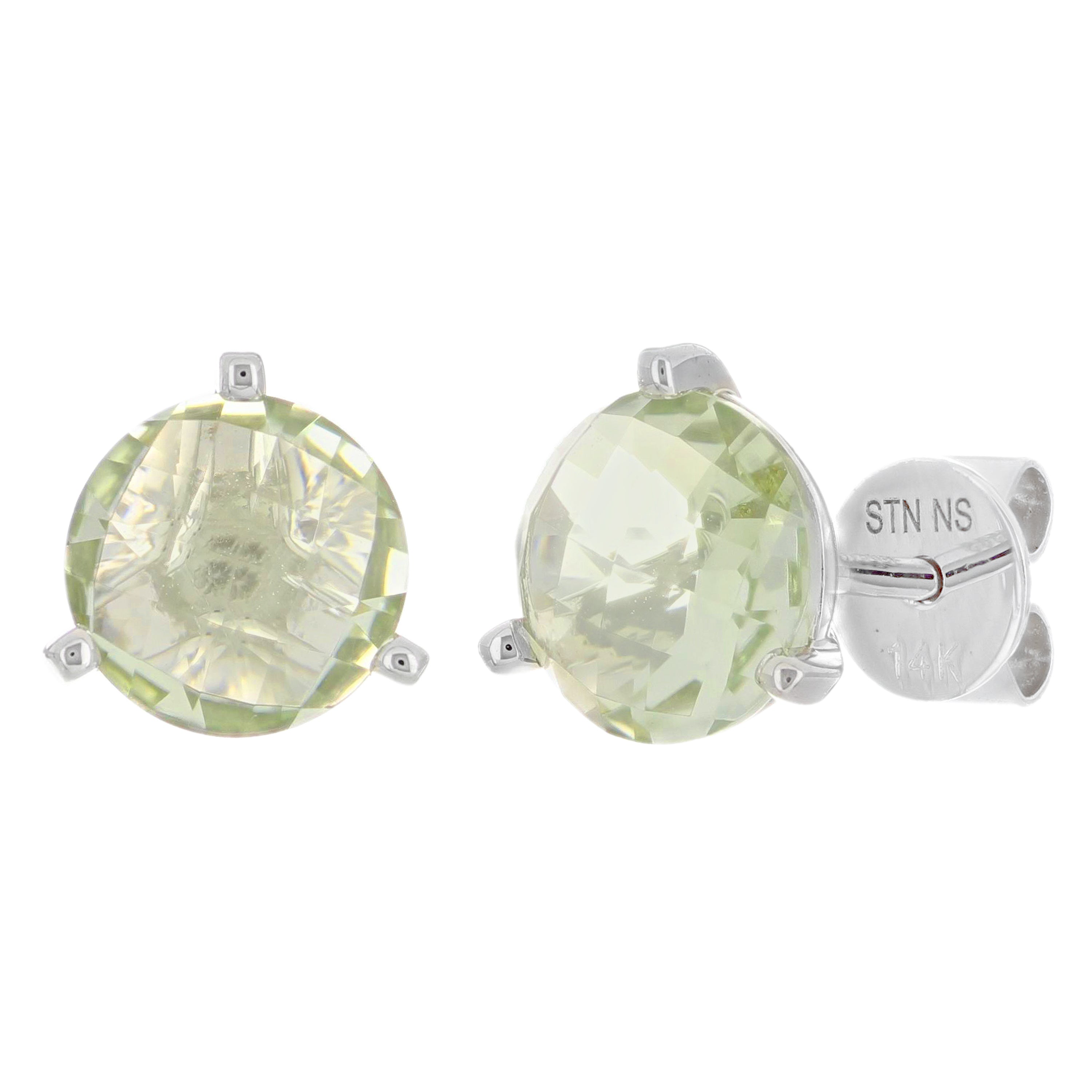 14k White Gold Green Amethyst Quartz Stud Earrings