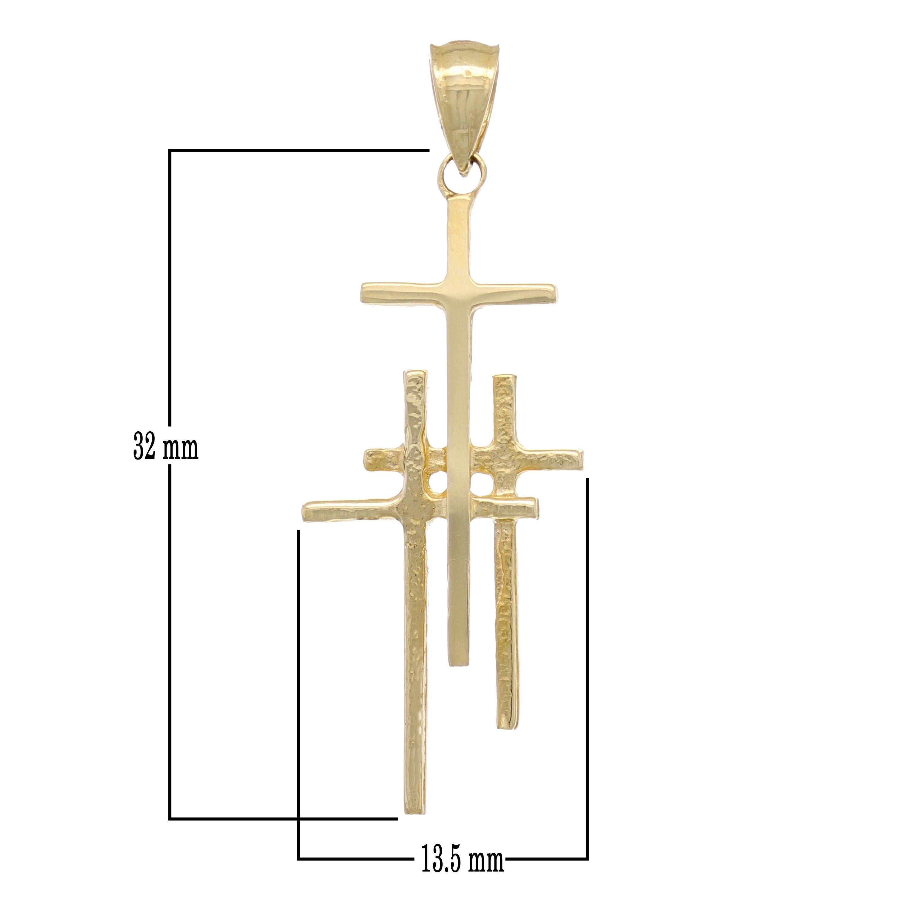 14k Yellow Gold Solid Religious Calvary 3 Cross Charm Pendant 2.1 grams - Yellow