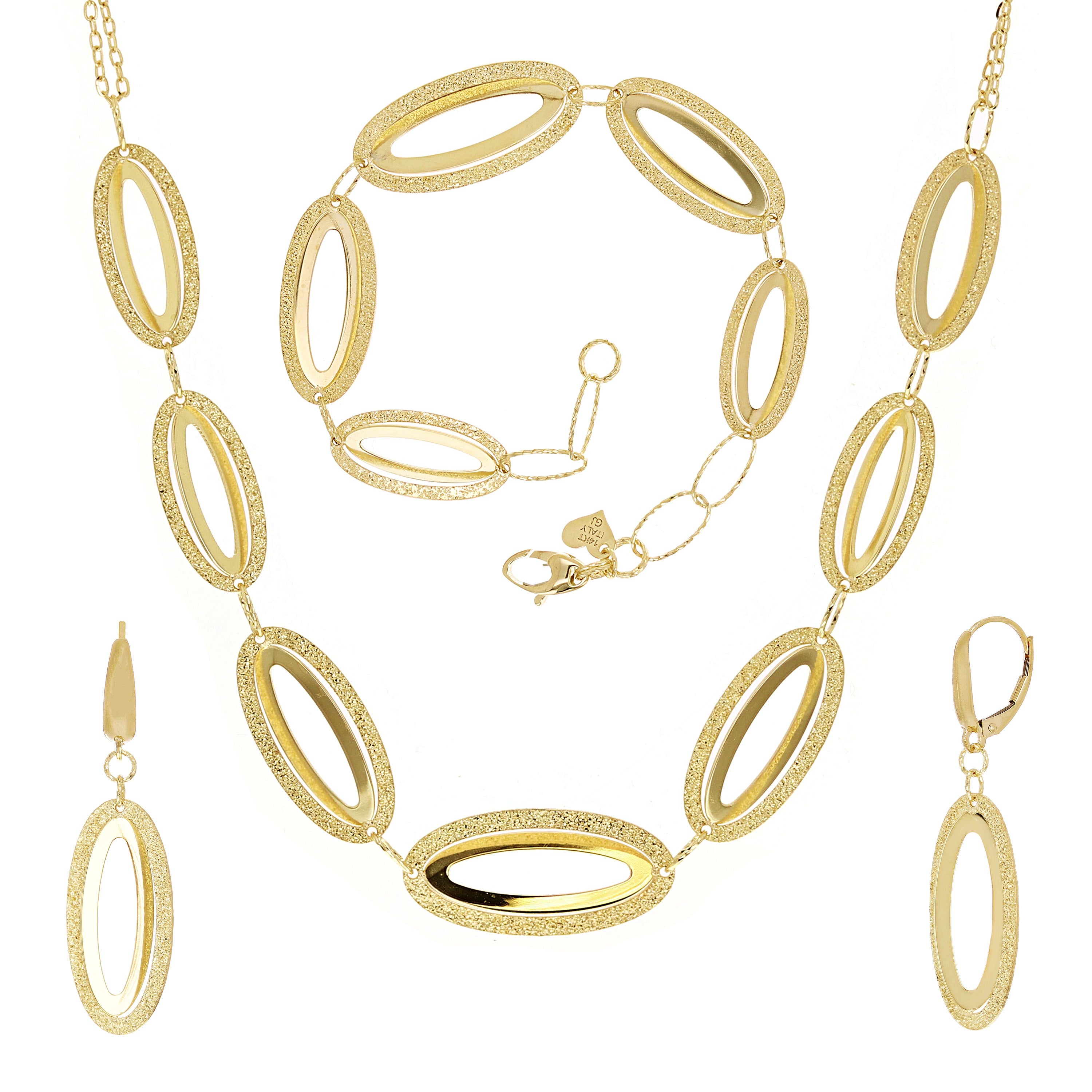 Italian 14k Yellow Gold Necklace, Bracelet & Earrings Set 16.8 grams