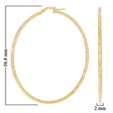 Italian 14k Yellow Gold Diamond Cut Hollow Round Hoop Earrings 2.2" 2mm 3.3grams