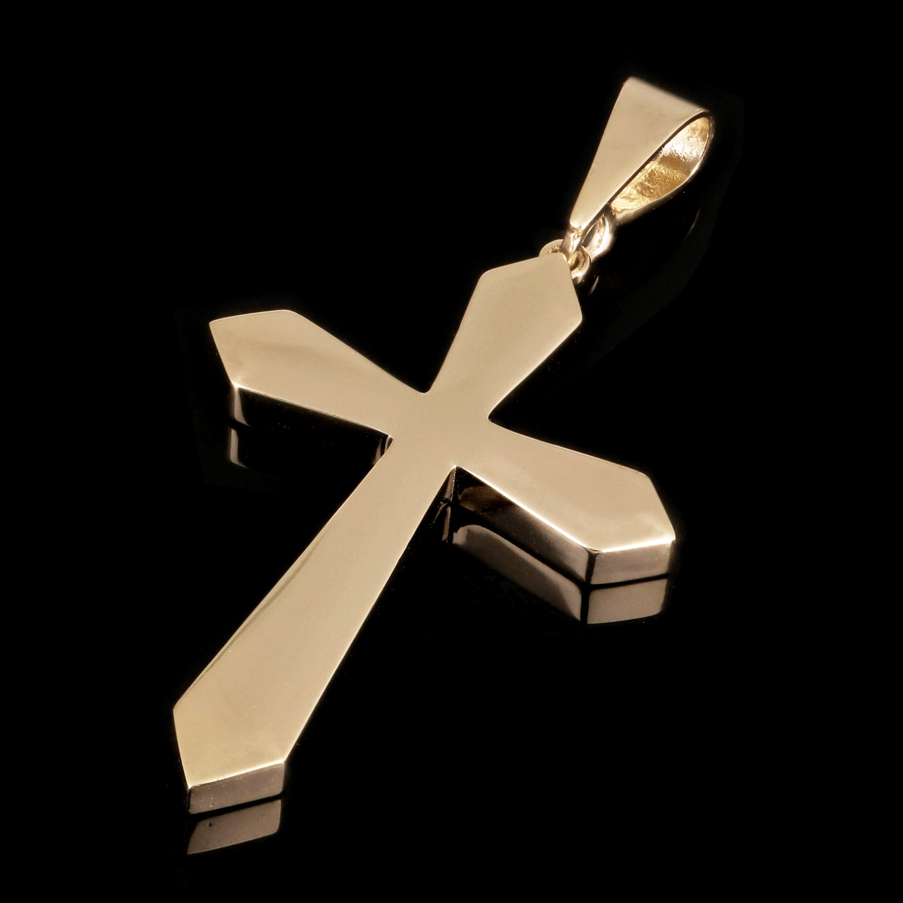 14k Yellow Gold Solid High Polish 3D Passion Cross Pendant 1.8" 7.9 grams