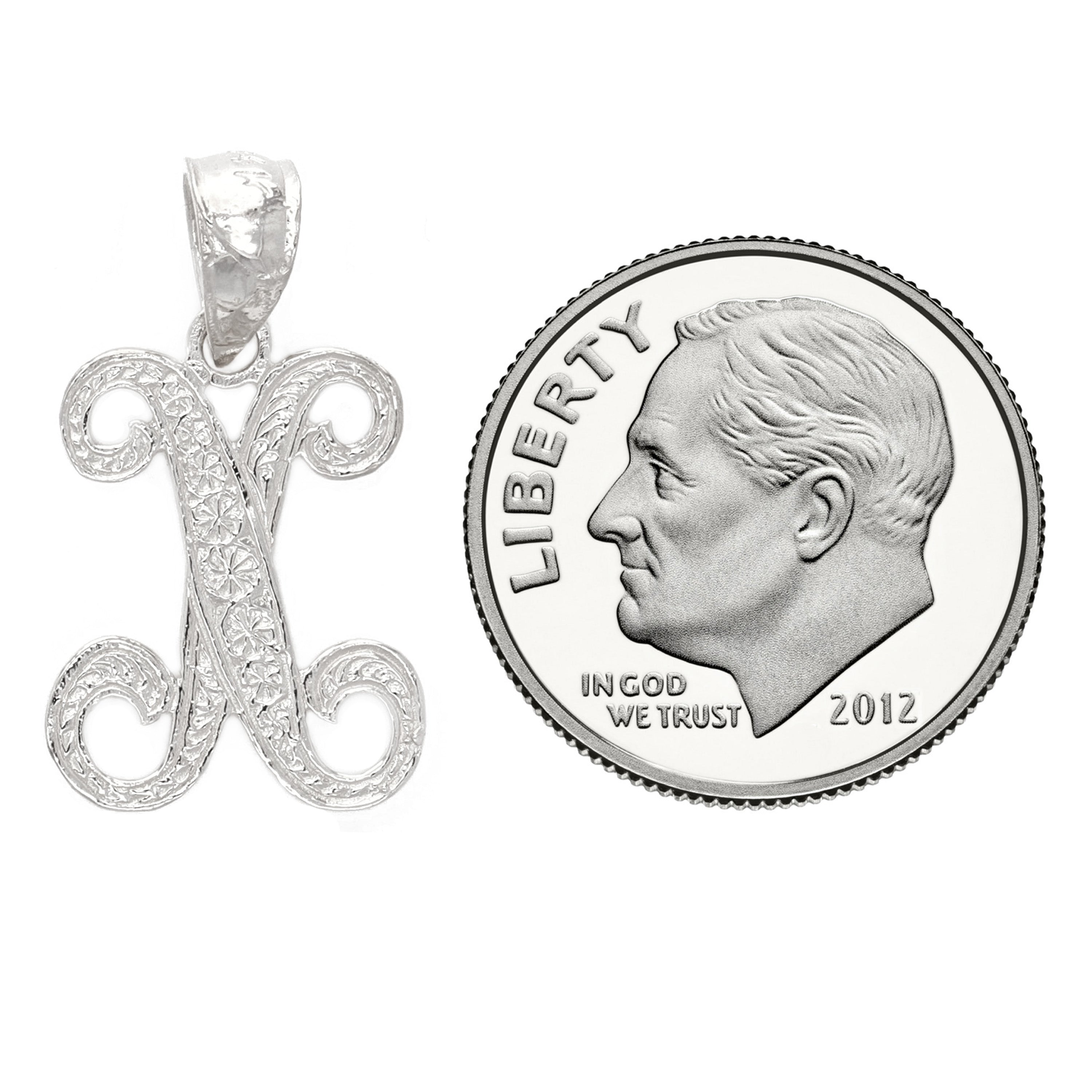 14k White Gold Initial Letter X Alphabet Charm Pendant - Letter X,White