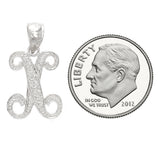 14k White Gold Initial Letter X Alphabet Charm Pendant - Letter X,White