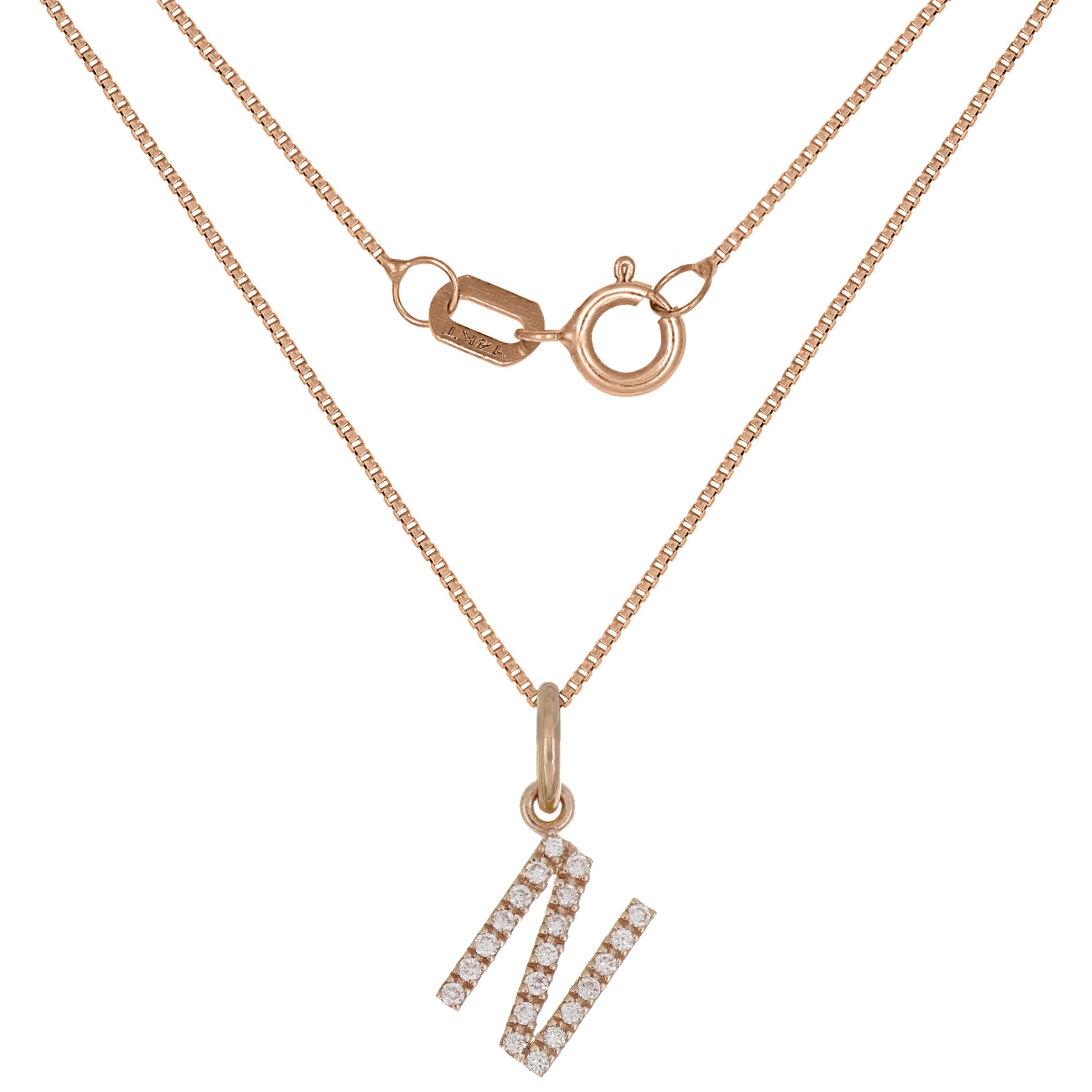 14k Rose Gold Diamond Initial Letter N Charm Pendant Necklace 18" - Letter N,Rose