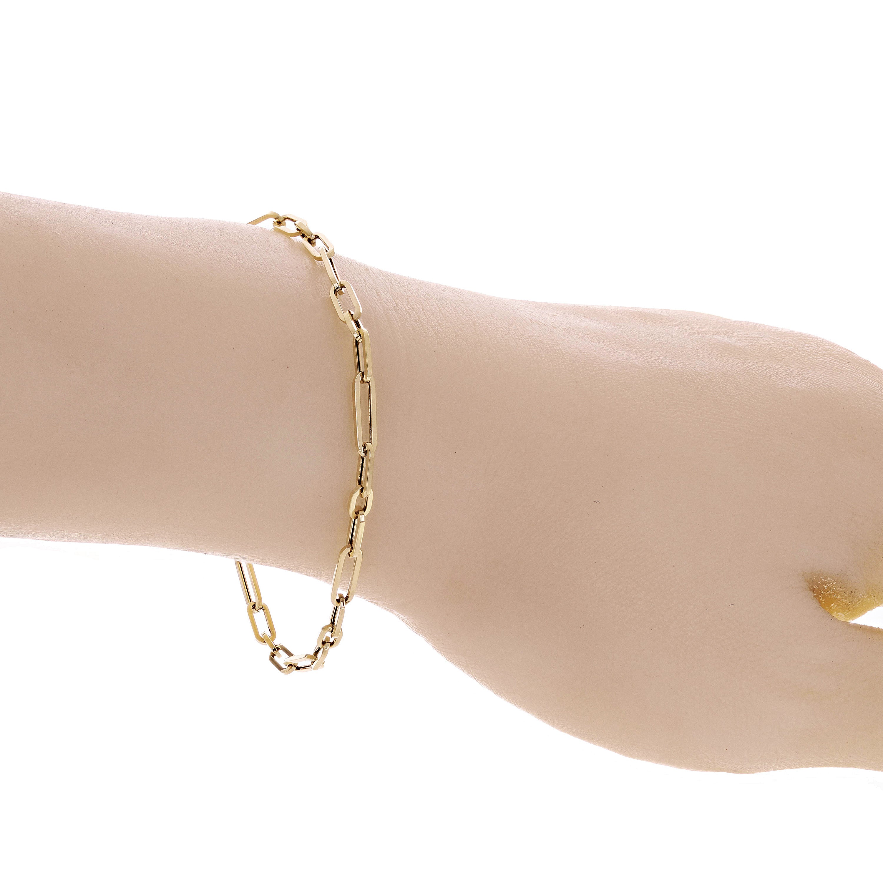 Italian 14k Yellow Gold Hollow Paper Clip Link Bracelet 7" 3.2mm 1.7 grams - Yellow,7"