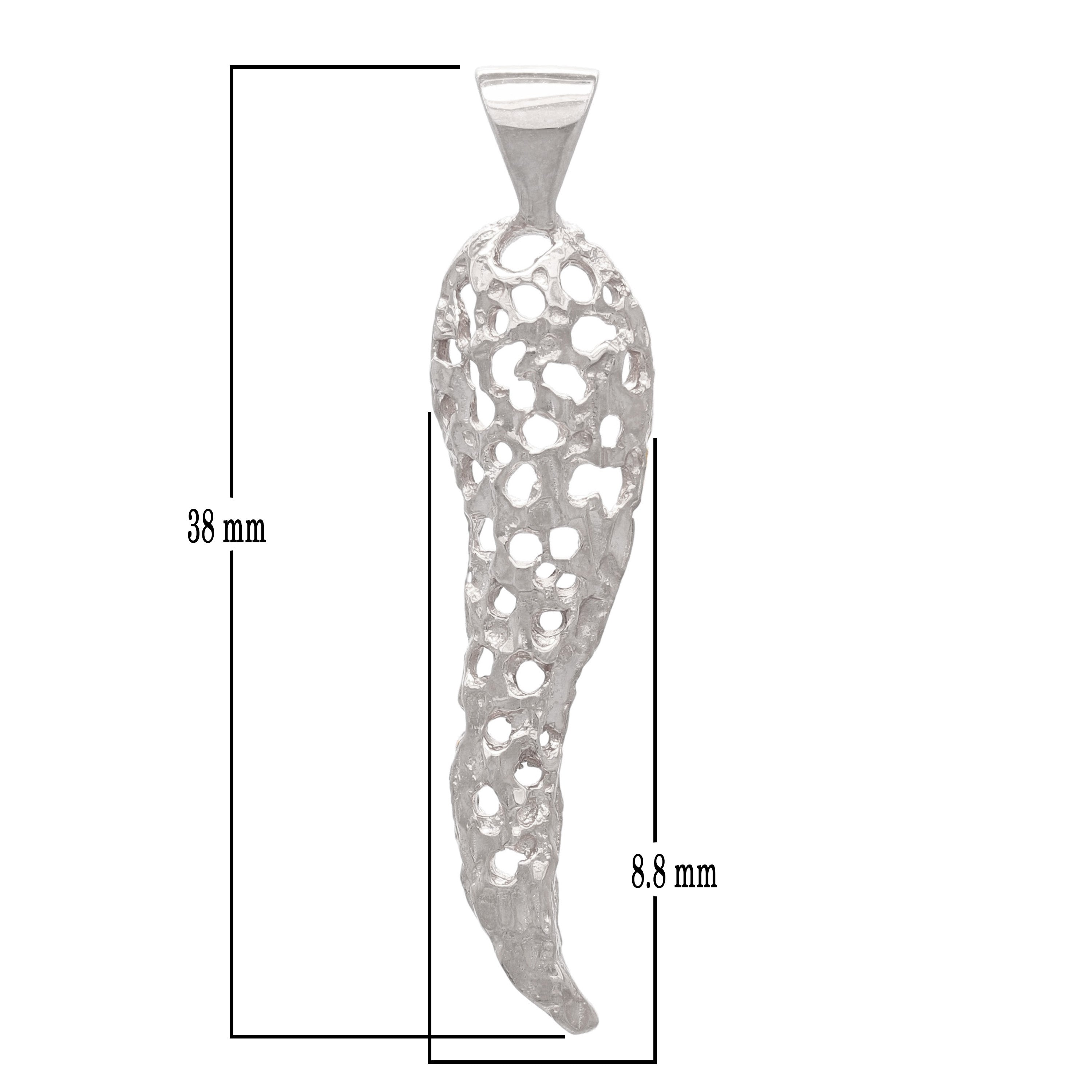 14k White Gold Nugget Italian Horn Pendant Good Luck Charm 1.5" 2 grams - White