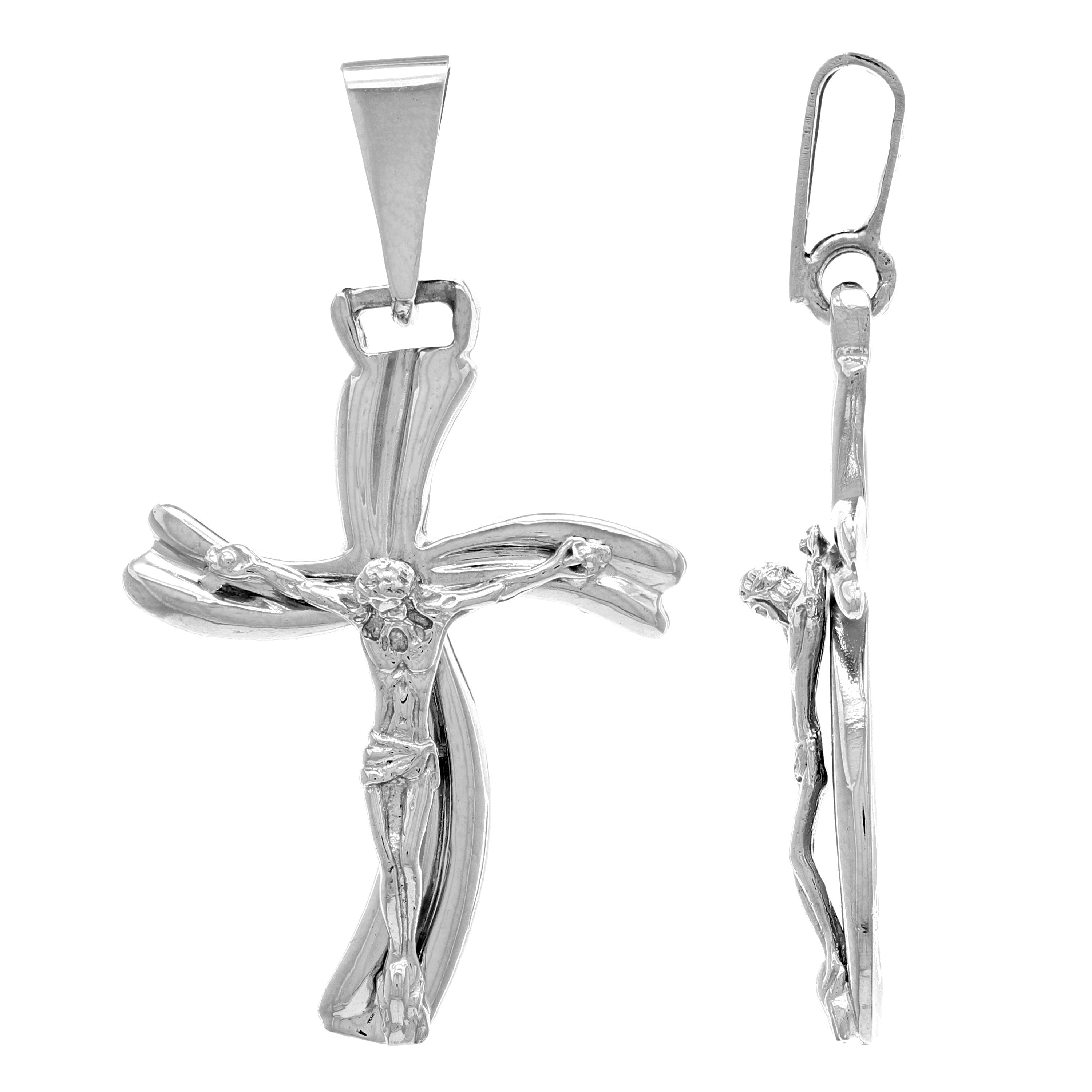 14k White Gold Jesus Christ Crucifix Cross Religious Charm Pendant 3.9 grams - White