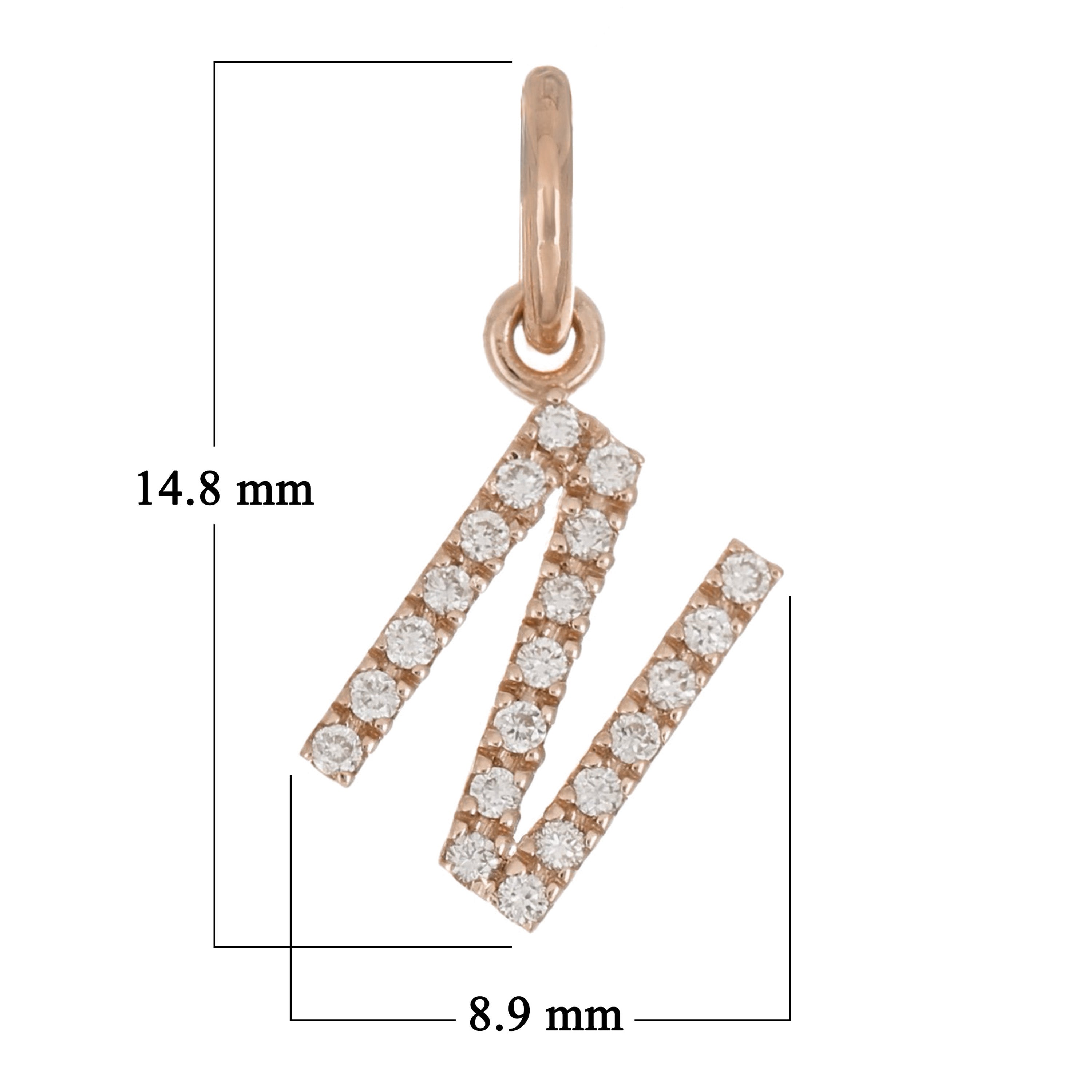 14k Rose Gold Diamond Initial Letter N Charm Pendant - Letter N,Rose