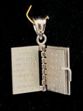 14k White Gold Religious Holy Bible Charm Pendant with Written Pages Inside 3.4g